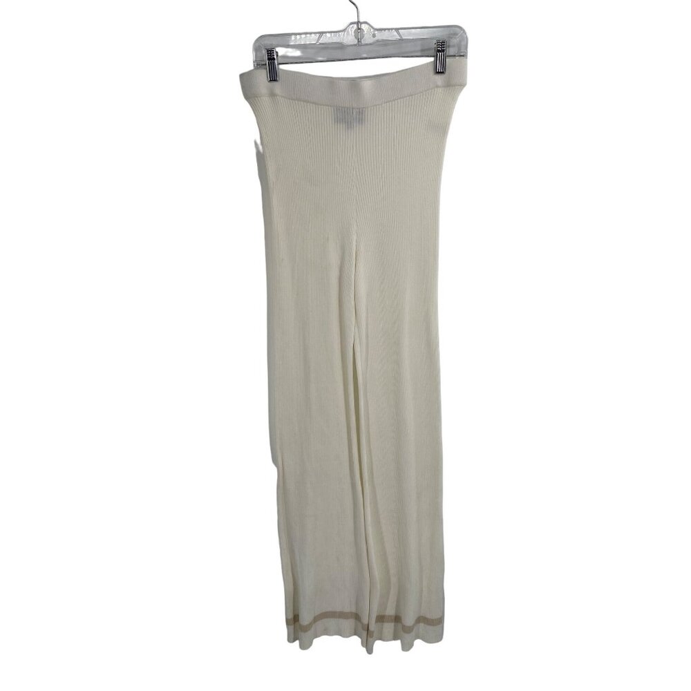 Carbon38 Ribbed Ivory Flare Lounge Pants Size MEDIUM HIGH WAIST